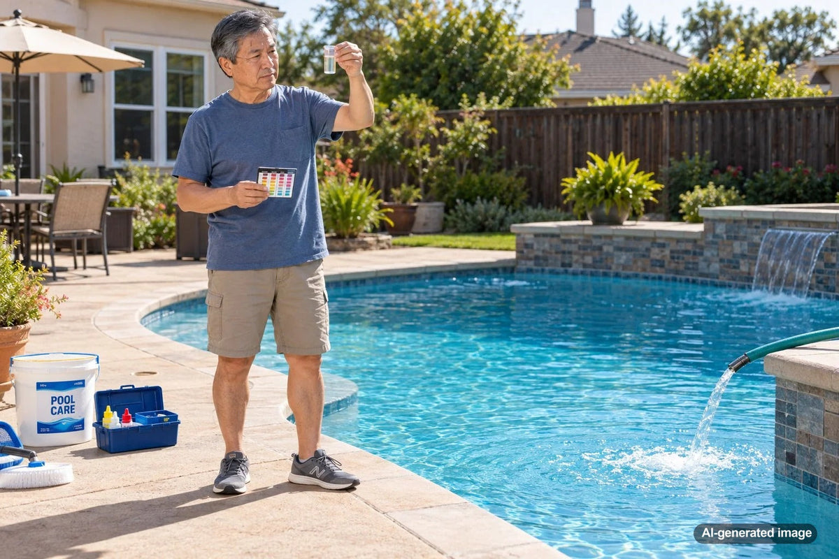Swimming pool being refilled with fresh water, illustrating how water replacement can affect cyanuric acid stabilizer levels