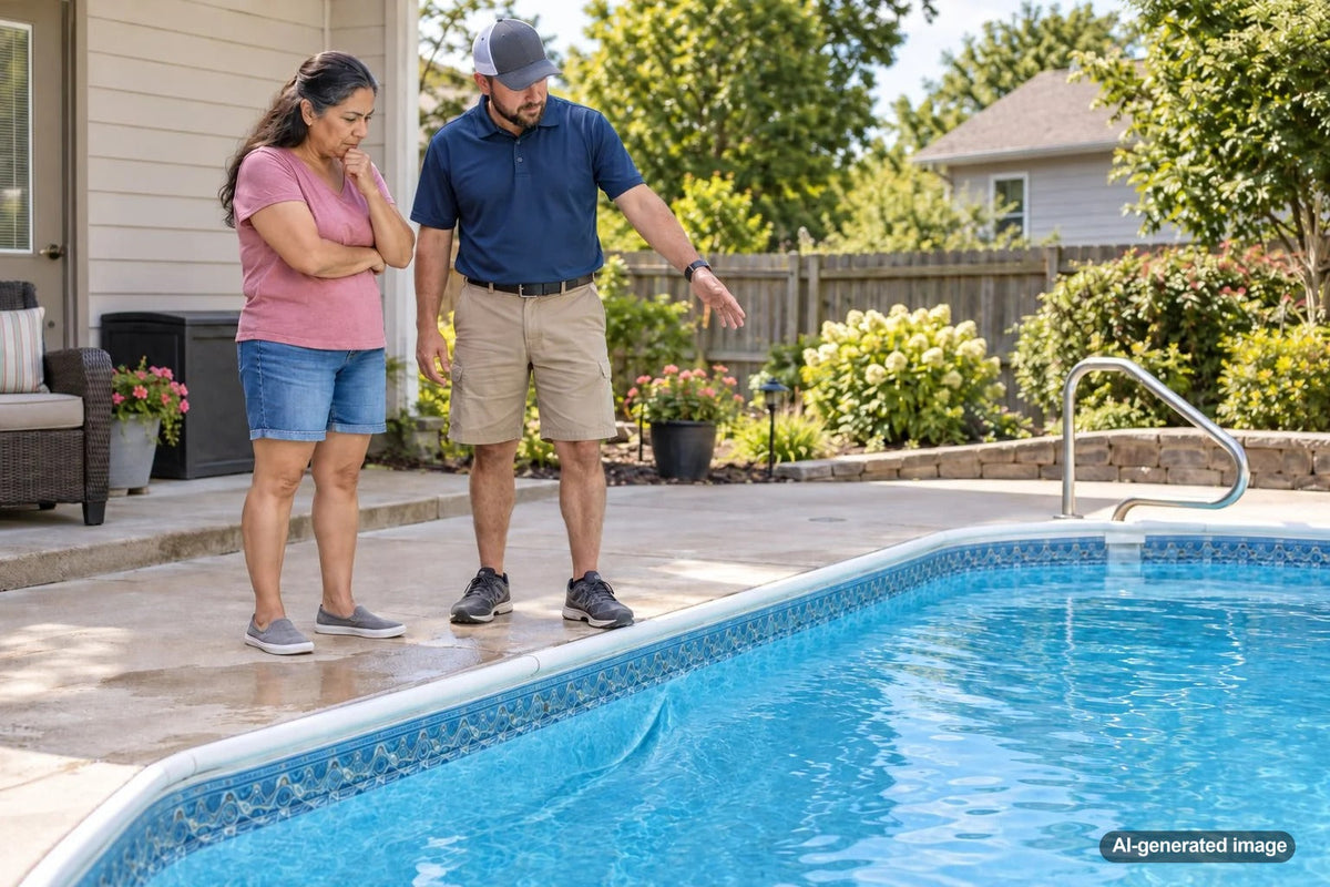 Vinyl swimming pool liner lifting and wrinkling from groundwater pressure beneath the pool