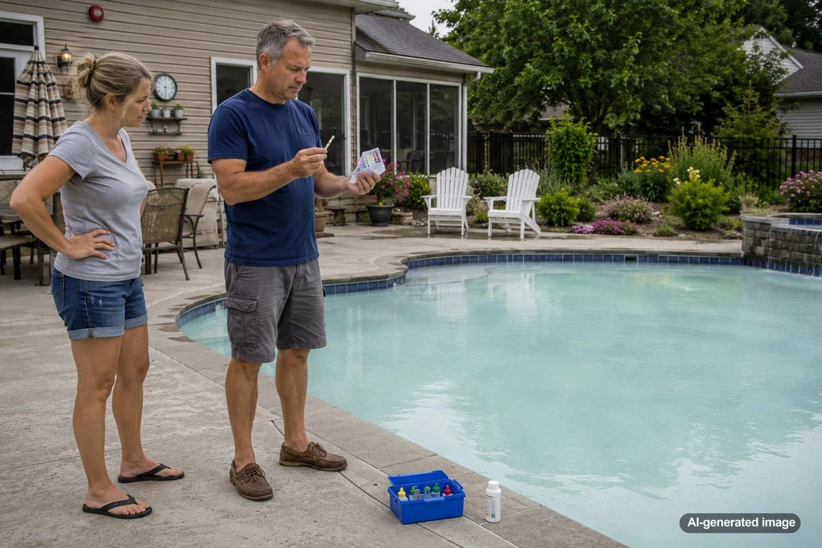 Cloudy swimming pool water illustrating the effects of high alkalinity and unbalanced pool chemistry