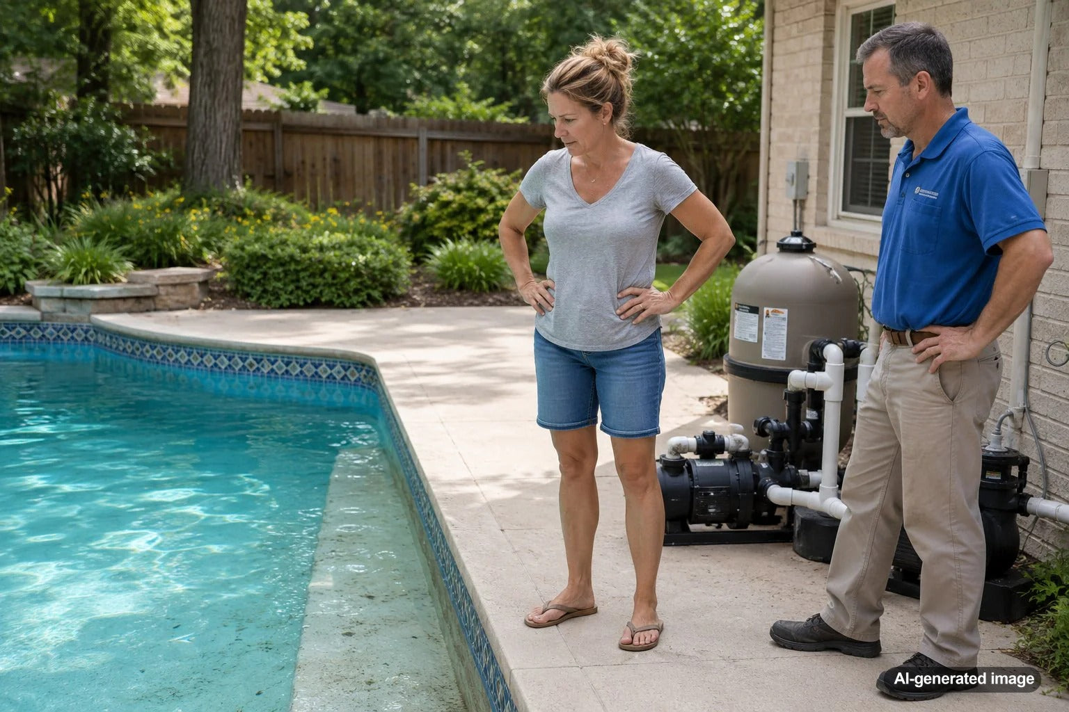 Low pool water level near a skimmer showing how poor water flow can strain pool equipment