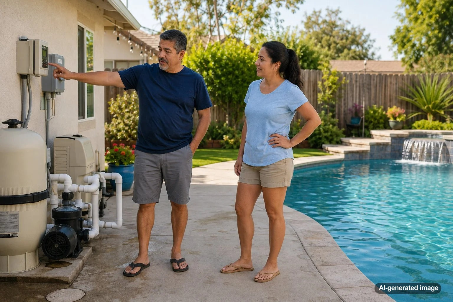 Swimming pool water circulating through return jets for daily filtration