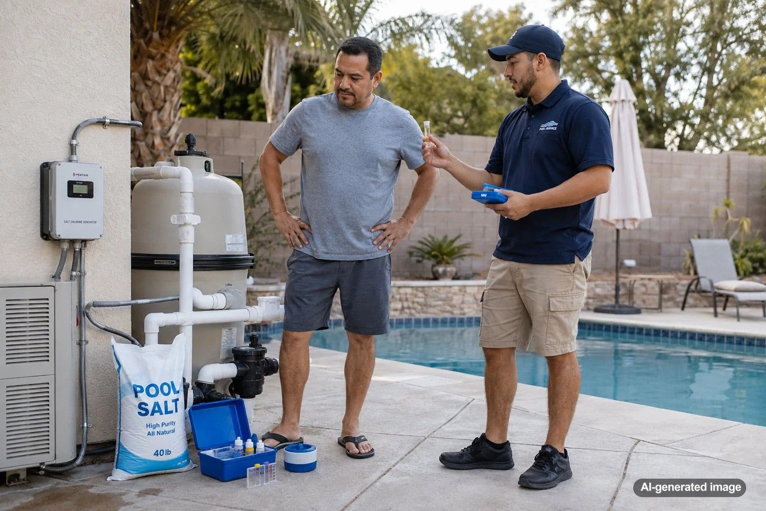 Residential swimming pool illustrating the cost of converting a traditional chlorine pool to a saltwater system