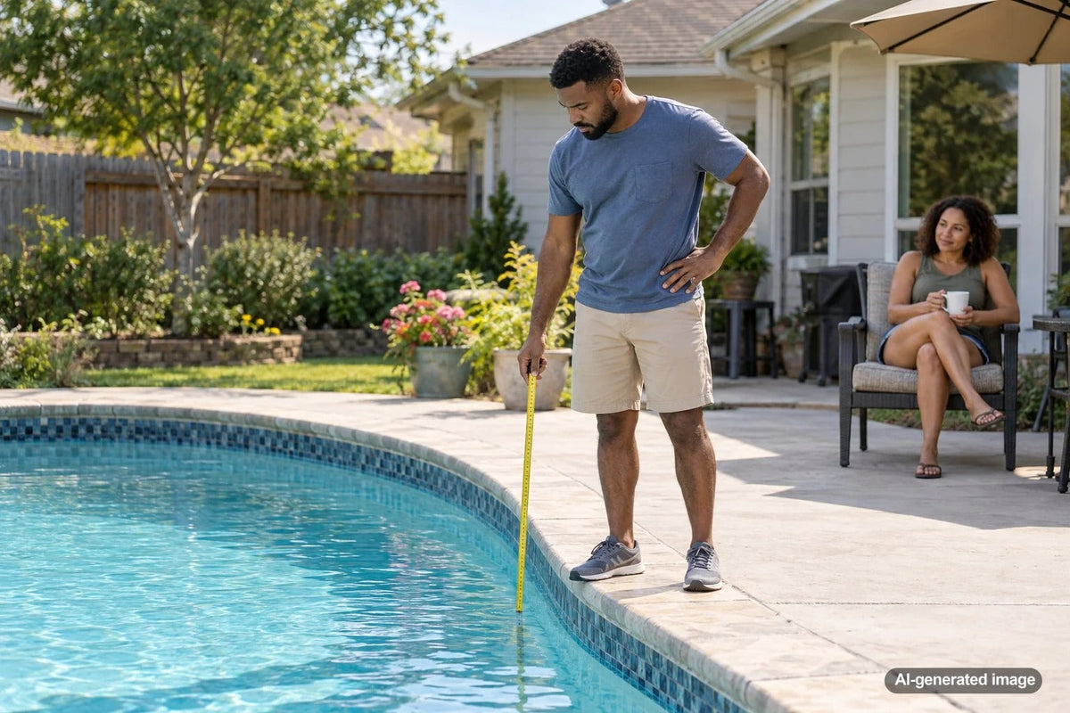 Residential swimming pool illustrating how a one-inch-per-day pool leak can add up to tens of thousands of gallons of wasted water over a year