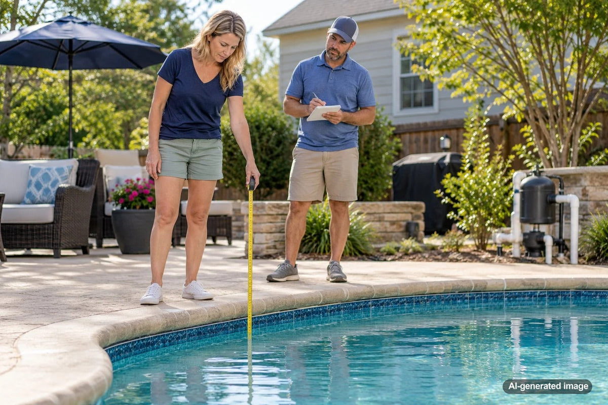 Residential swimming pool showing water-level loss from a quarter-inch pool leak