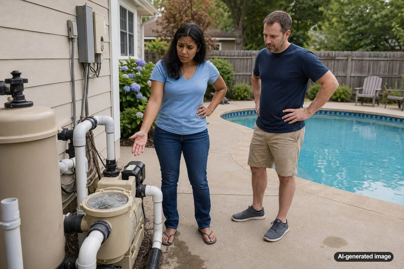Pool owner inspecting a pump basket for bubbles caused by a possible suction-side air leak