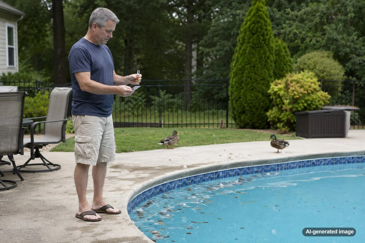 Wild animals near a backyard swimming pool affecting pool water chemistry