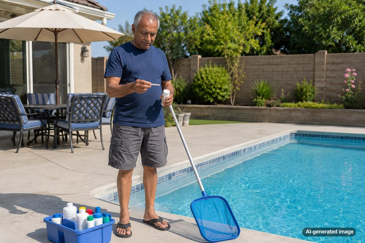 New homeowner learning the truth about common pool care myths and swimming pool maintenance mistakes