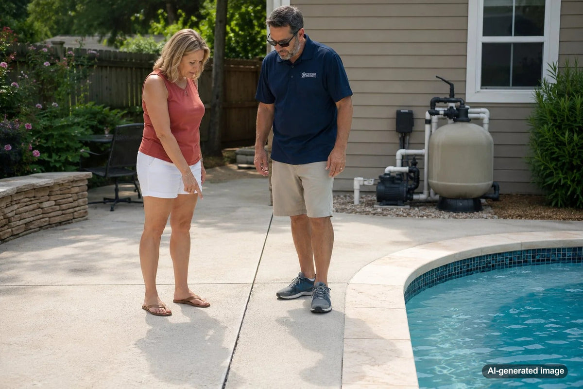 Expansion gap between swimming pool coping and the surrounding pool deck