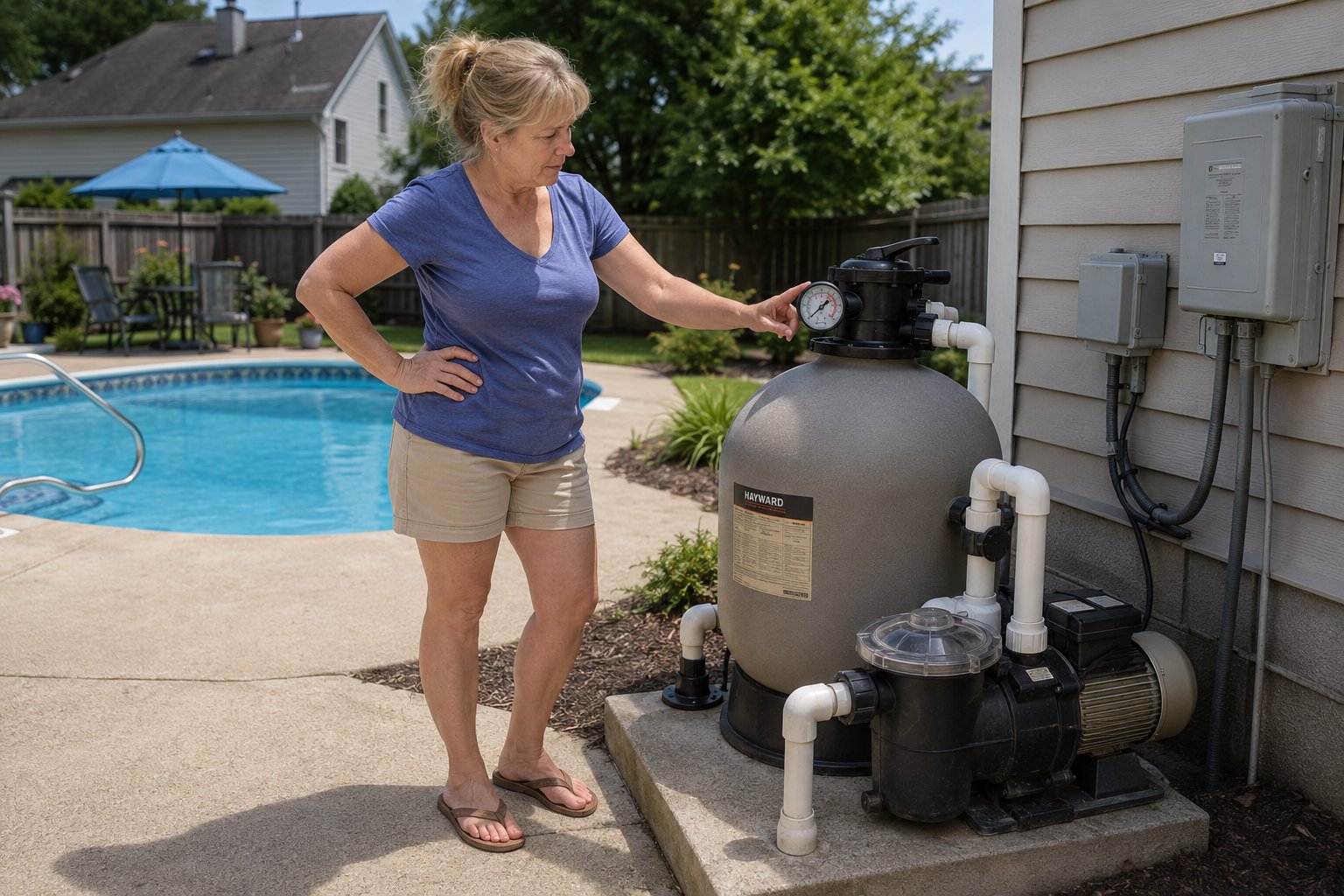 Pool filter pressure gauge showing high pressure after cleaning