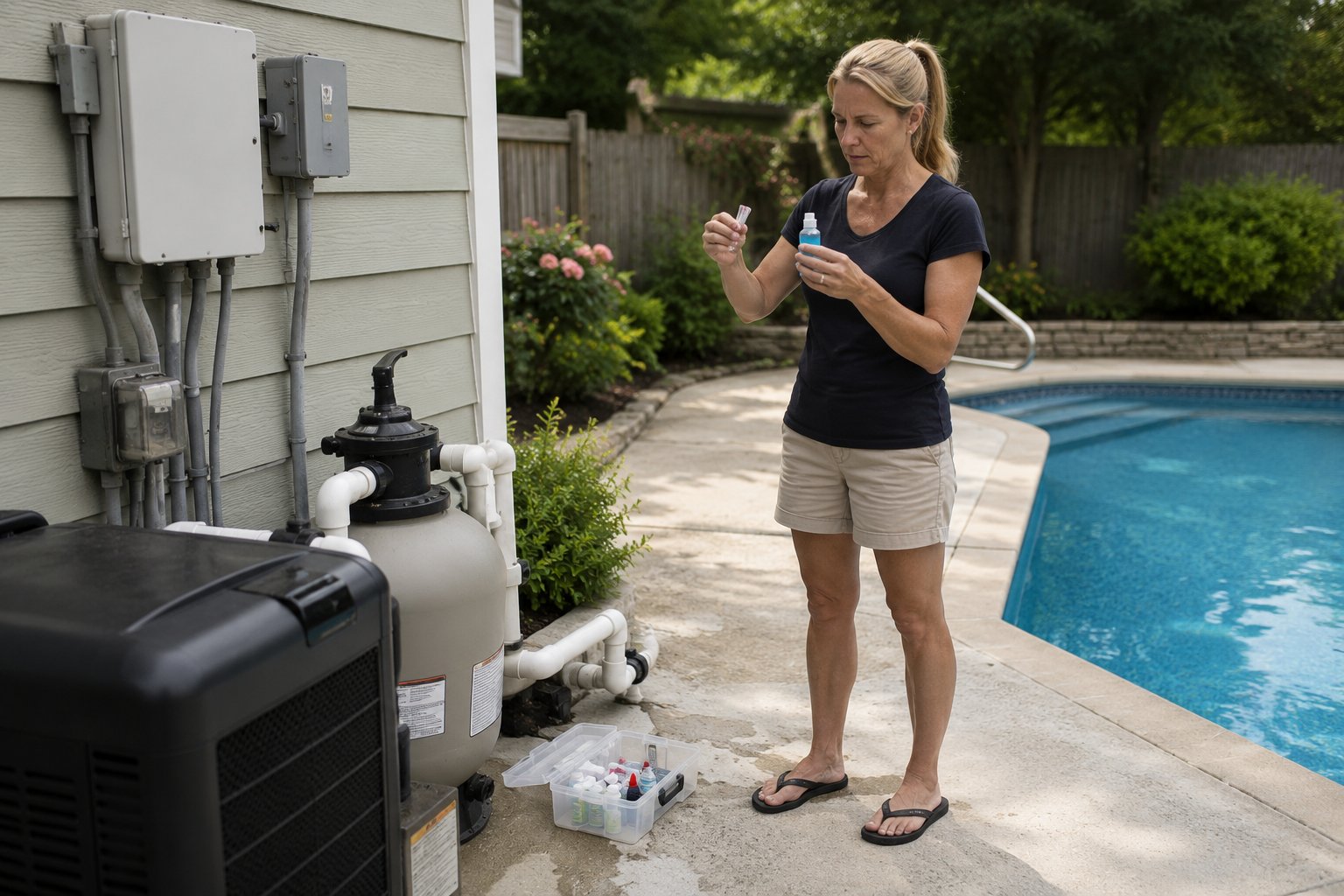Pool leak detection dye test being used near a suspected swimming pool leak