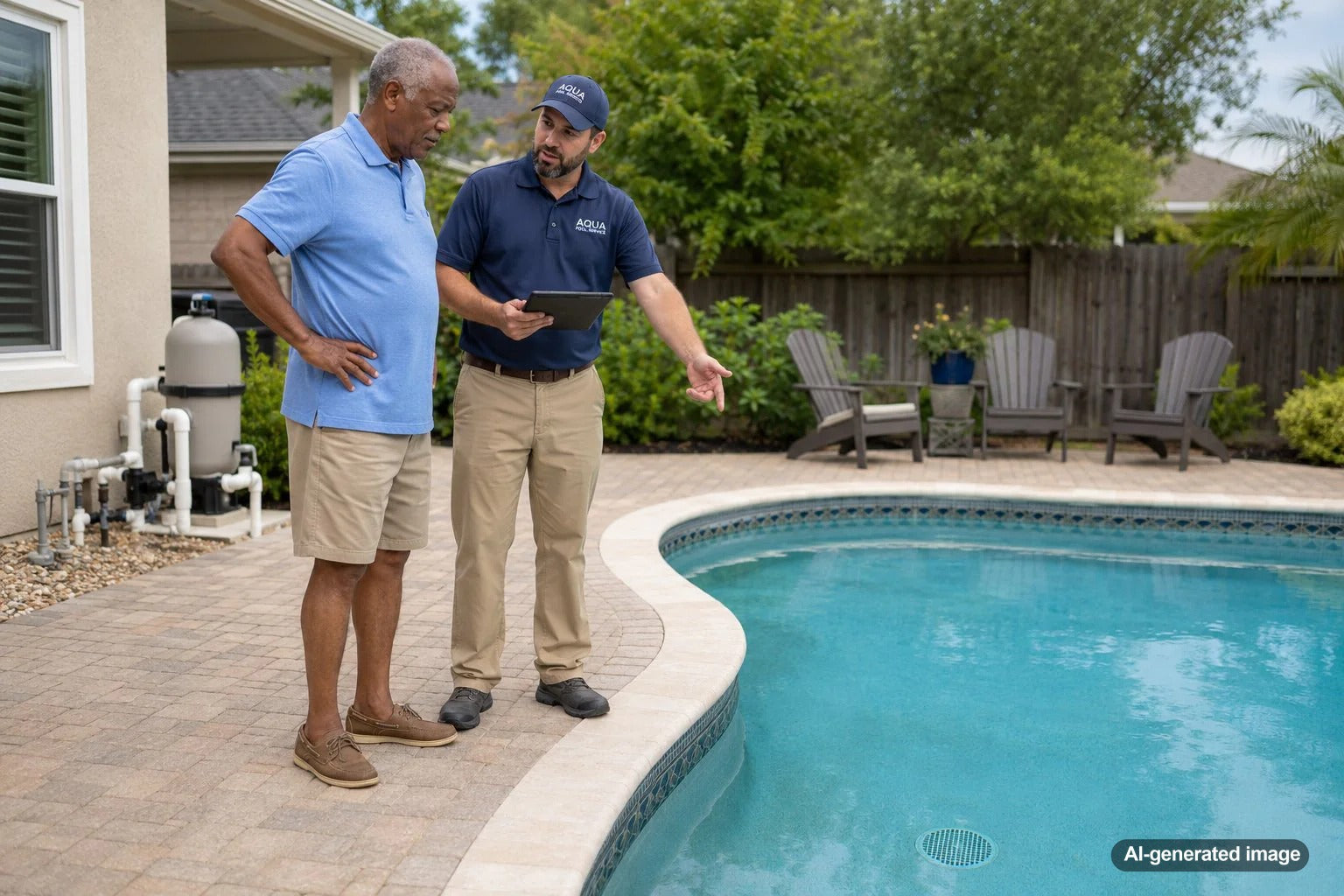 Residential swimming pool main drain being inspected for possible leak warning signs