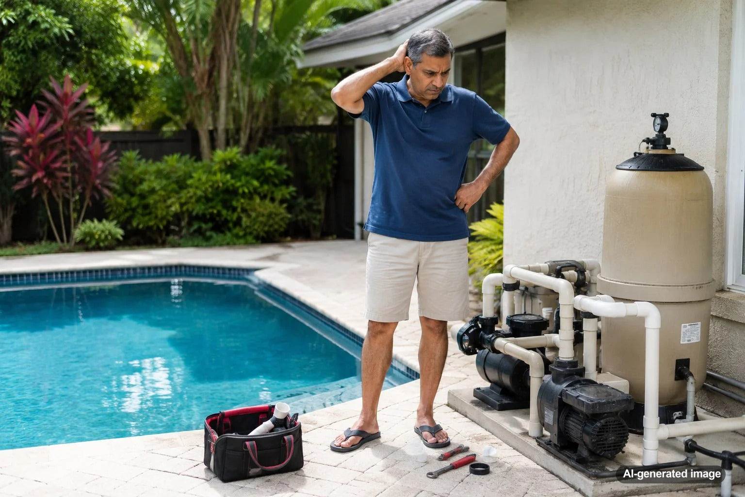 Pool pump cavitation symptoms and repair tips for a residential swimming pool pump system