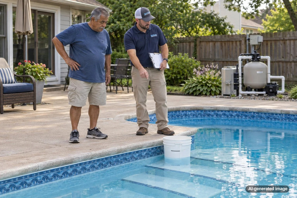 Vinyl swimming pool being checked for water loss before a pool liner replacement