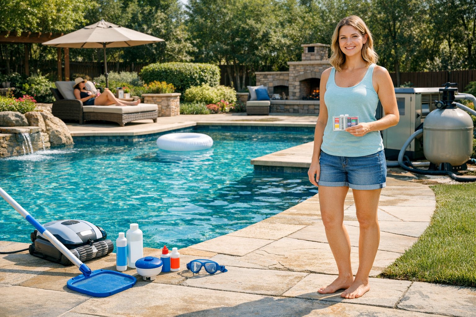 Backyard swimming pool with clear blue water highlighting the top reasons homeowners choose to get a pool