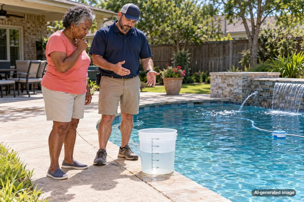 Pool owner performing a bucket test to investigate possible false-negative pool leak results