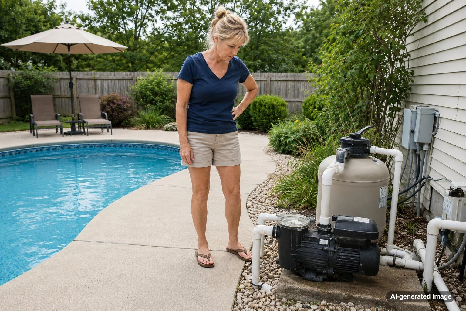 Pool pump equipment showing possible reasons a pump can lose prime after shutdown