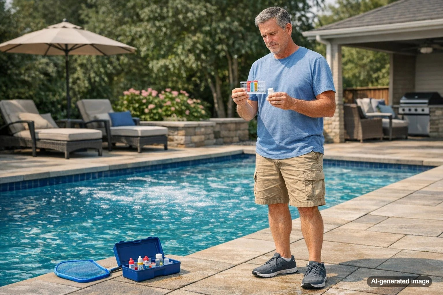 Pool water with an ammonia-like odor caused by chloramine buildup