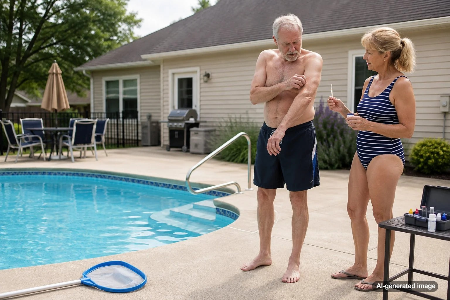 Pool owner wondering why swimming pool water makes skin itchy
