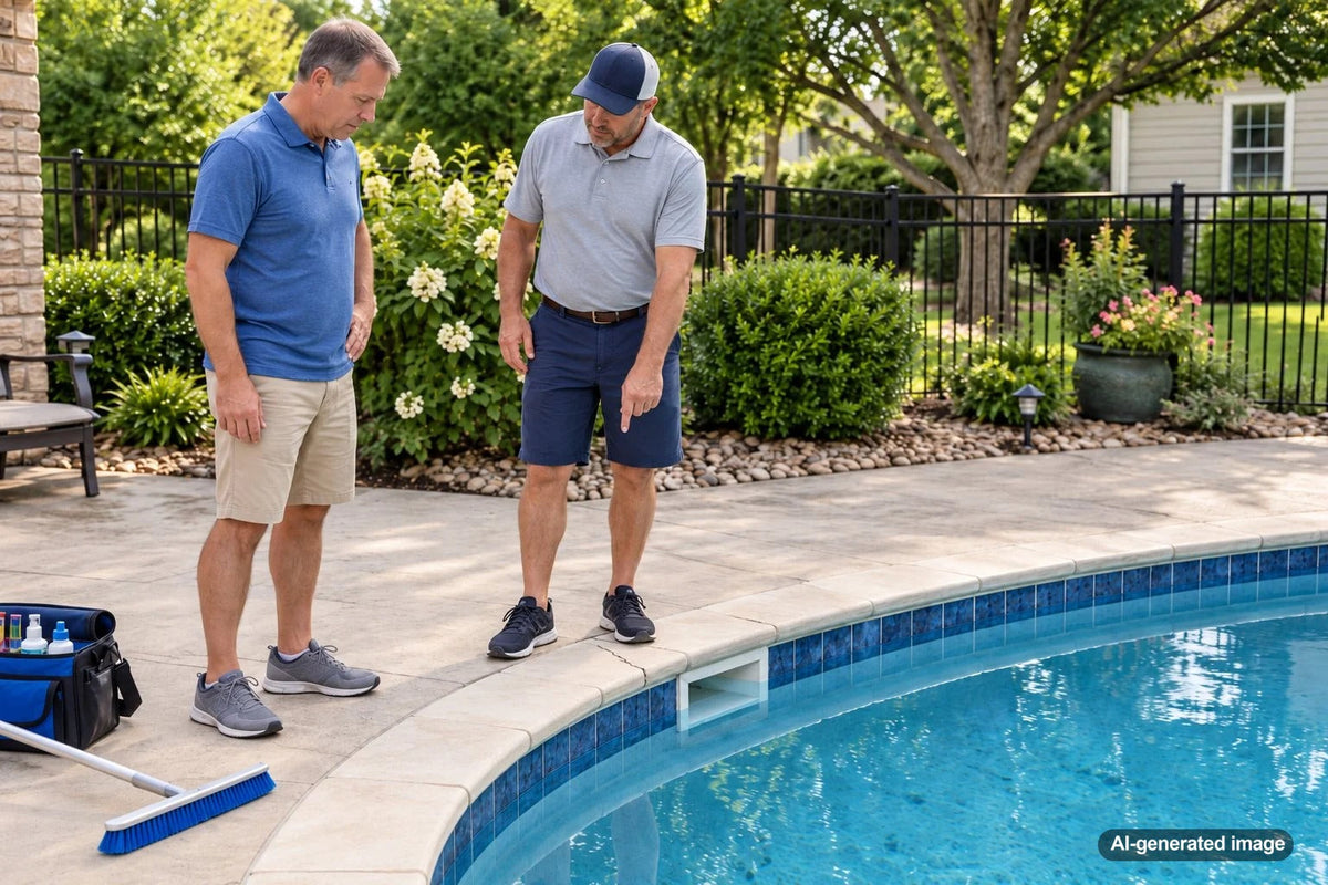 Gunite swimming pool surface showing a visible crack being inspected for possible water loss