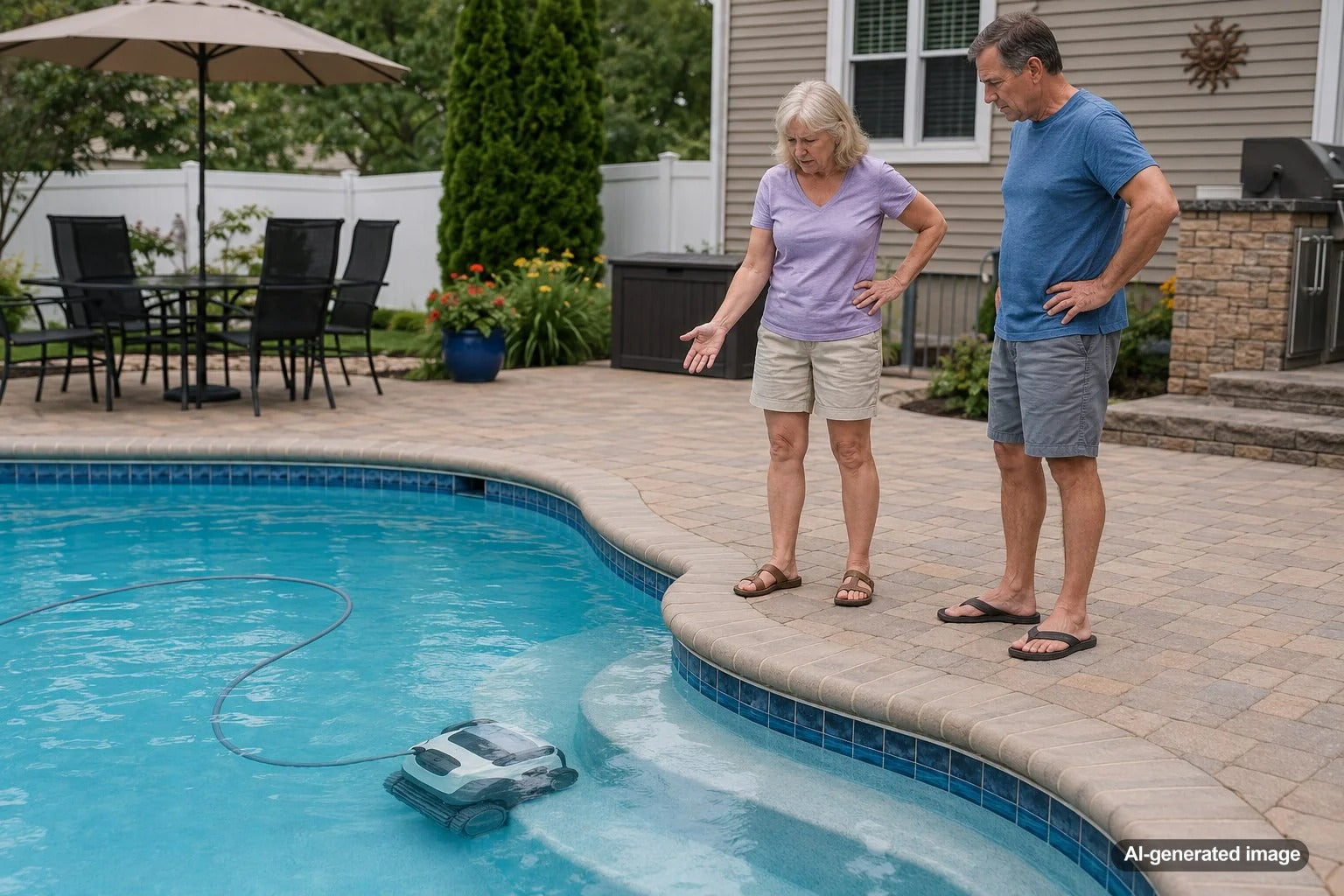 Automatic pool cleaner stuck in one spot while cleaning a residential swimming pool