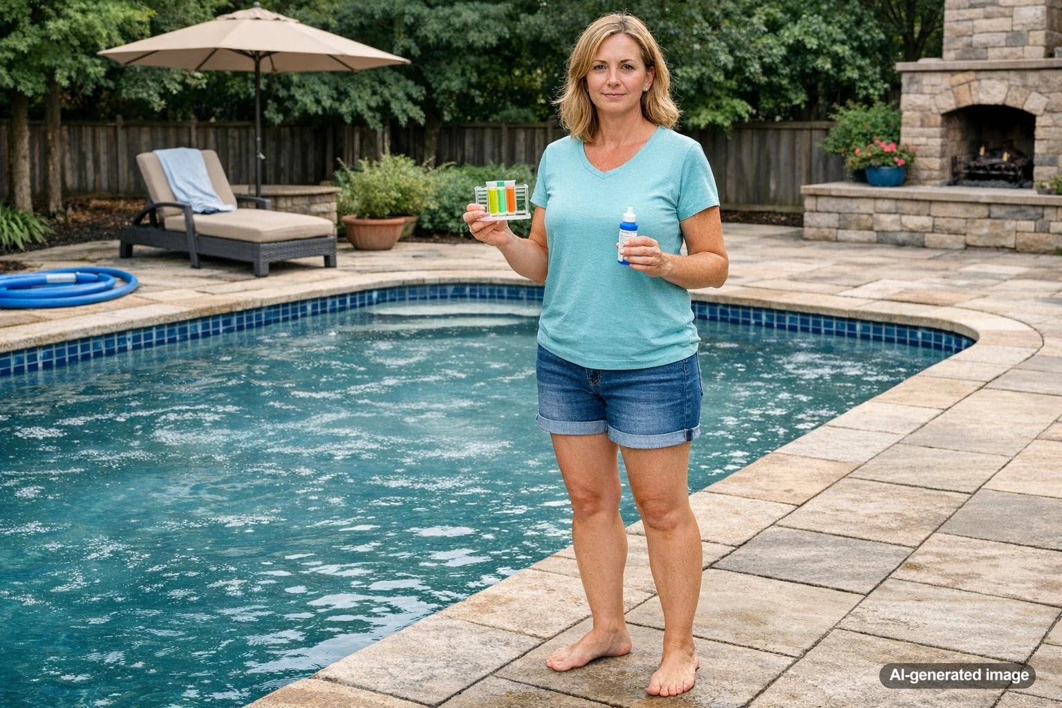 Pool water with a sticky or slick feel being checked by a homeowner for water chemistry and maintenance issues