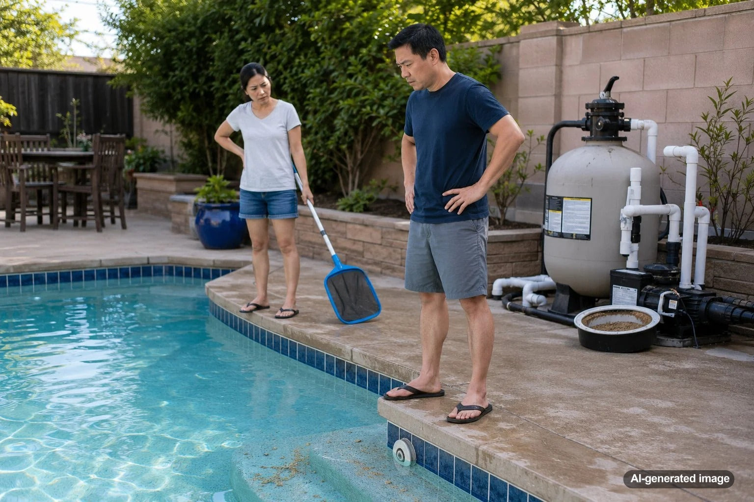 Pool filter sand returning to a swimming pool through the filtration system