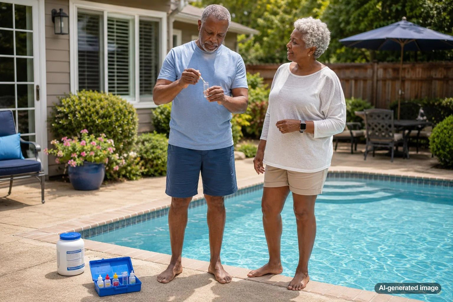 Clear backyard swimming pool water showing why balanced pool alkalinity matters for comfortable swimming