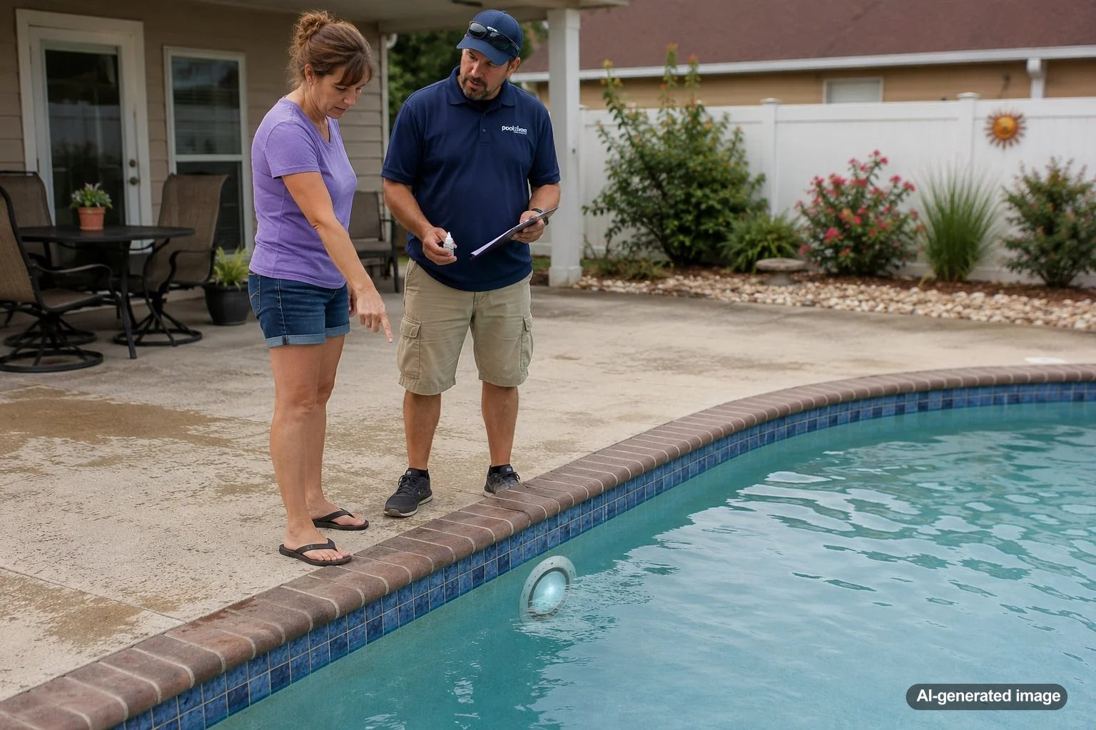 Underwater swimming pool light mounted in a pool wall near a suspected source of water loss