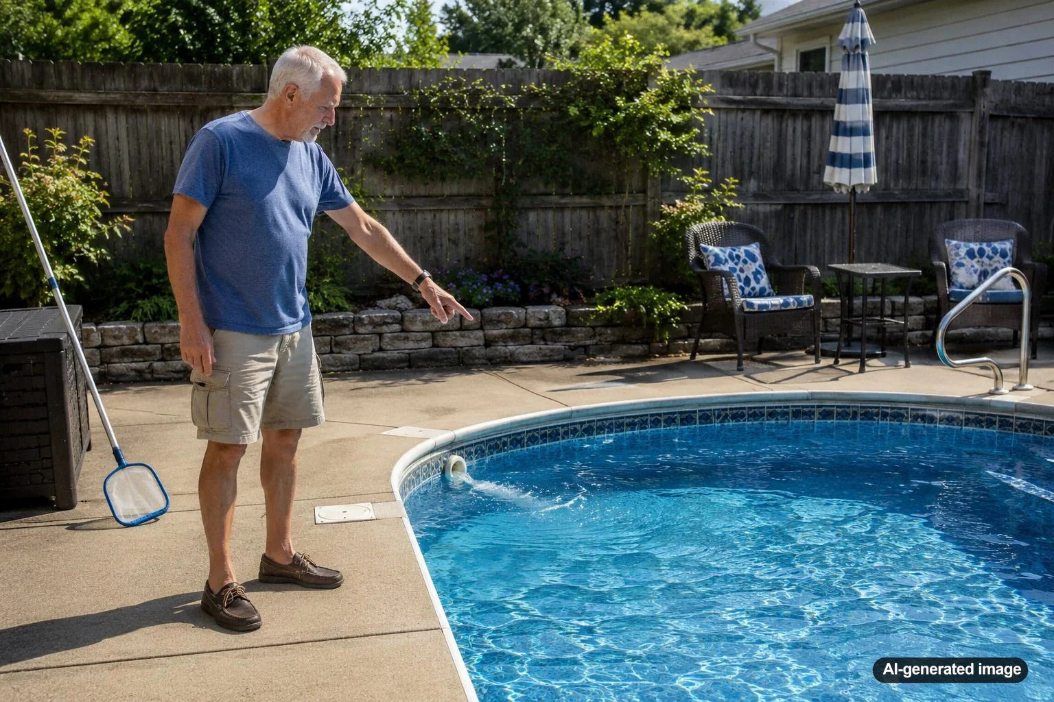 Pool return jets aimed to improve swimming pool circulation and water movement