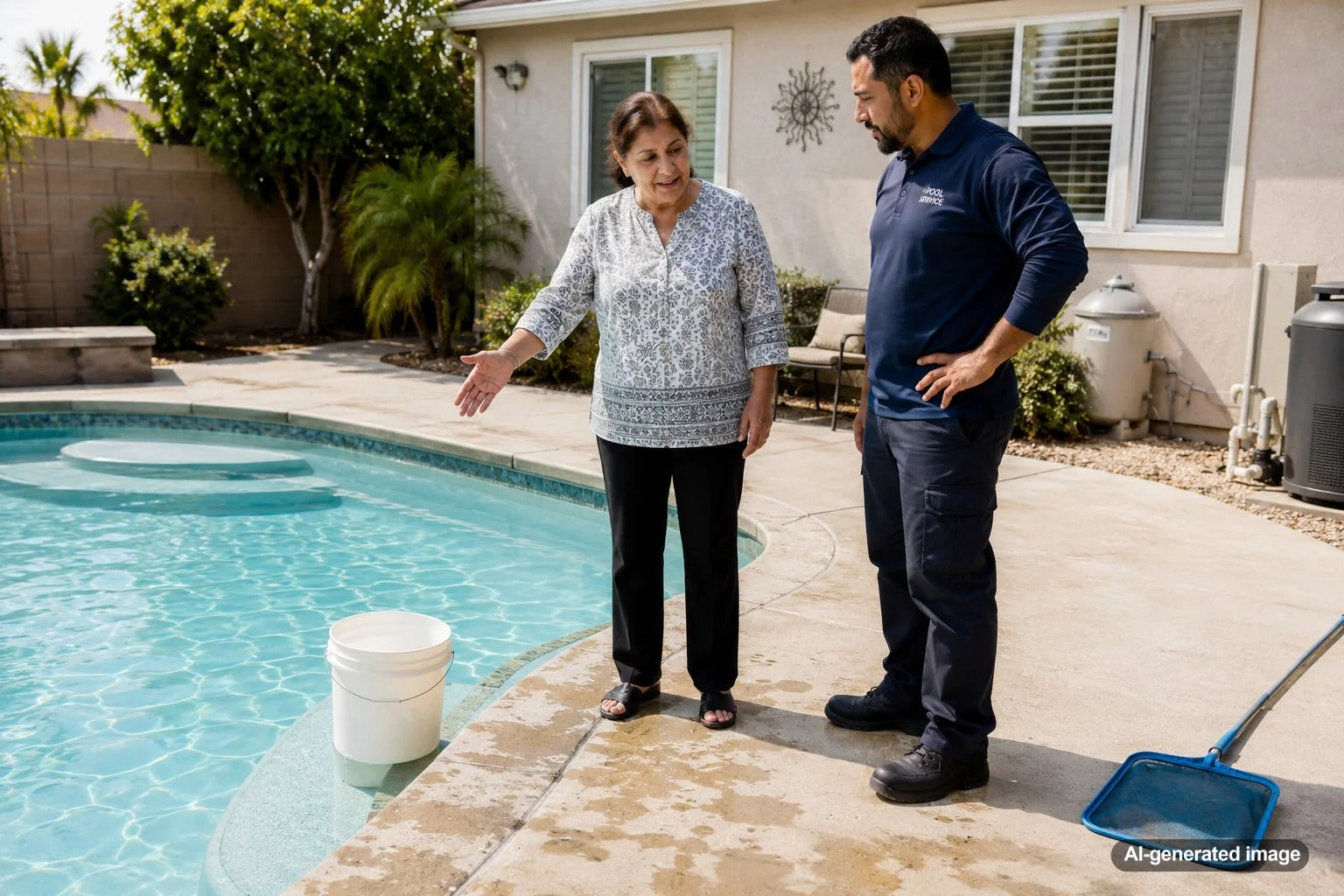 Pool water splashing over the edge while explaining why splash-out is different from a pool leak