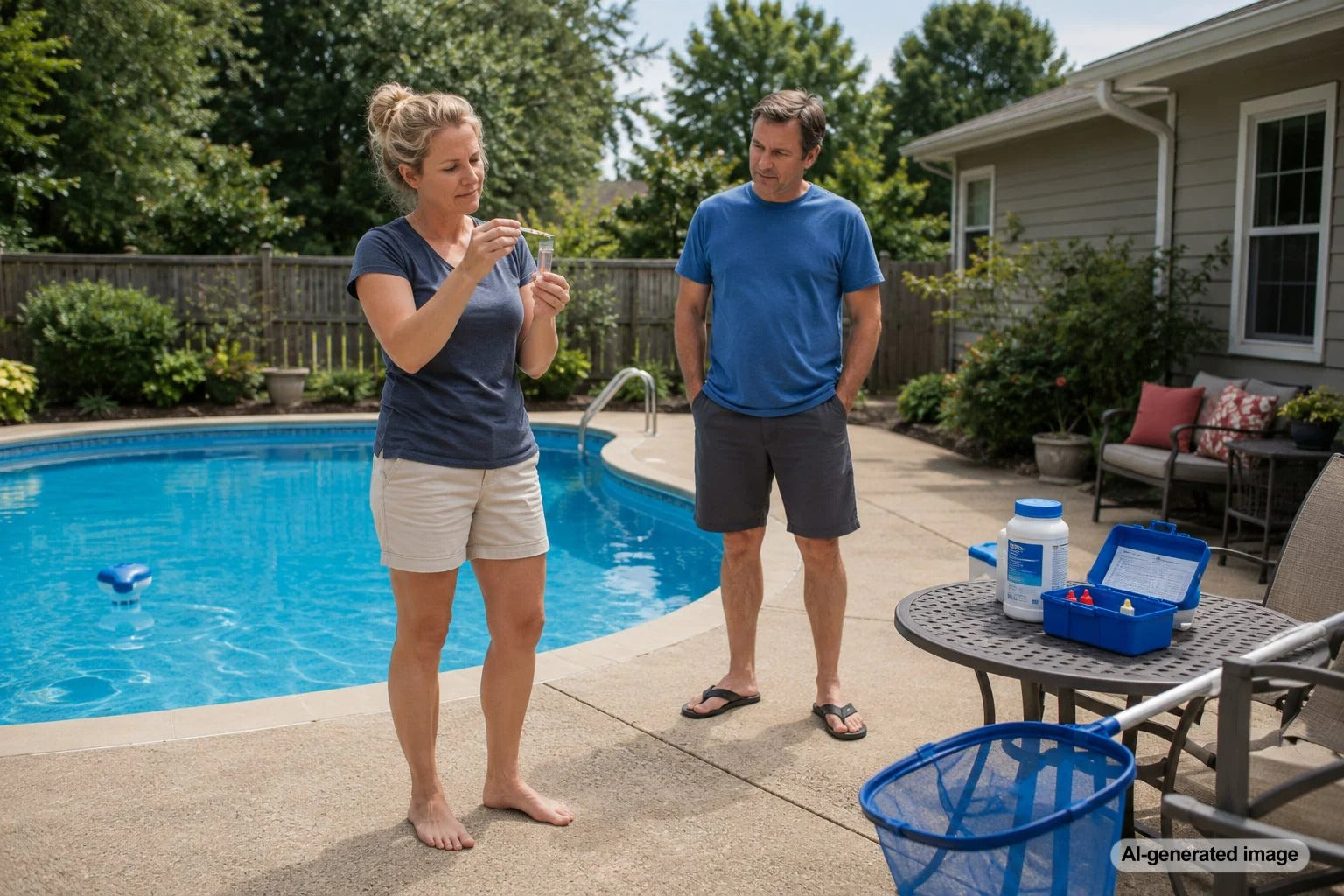 Outdoor swimming pool under sunlight illustrating stabilizer balance importance in pool water chemistry