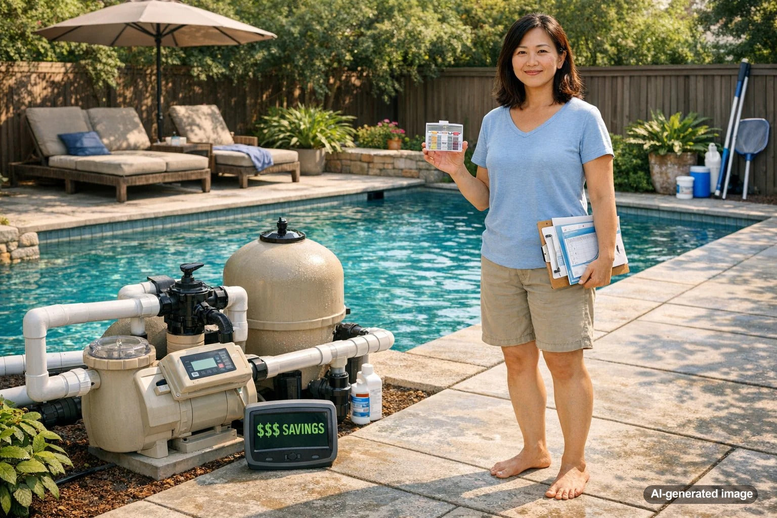 Variable speed pool pump equipment showing how efficient circulation can help reduce pool operating costs