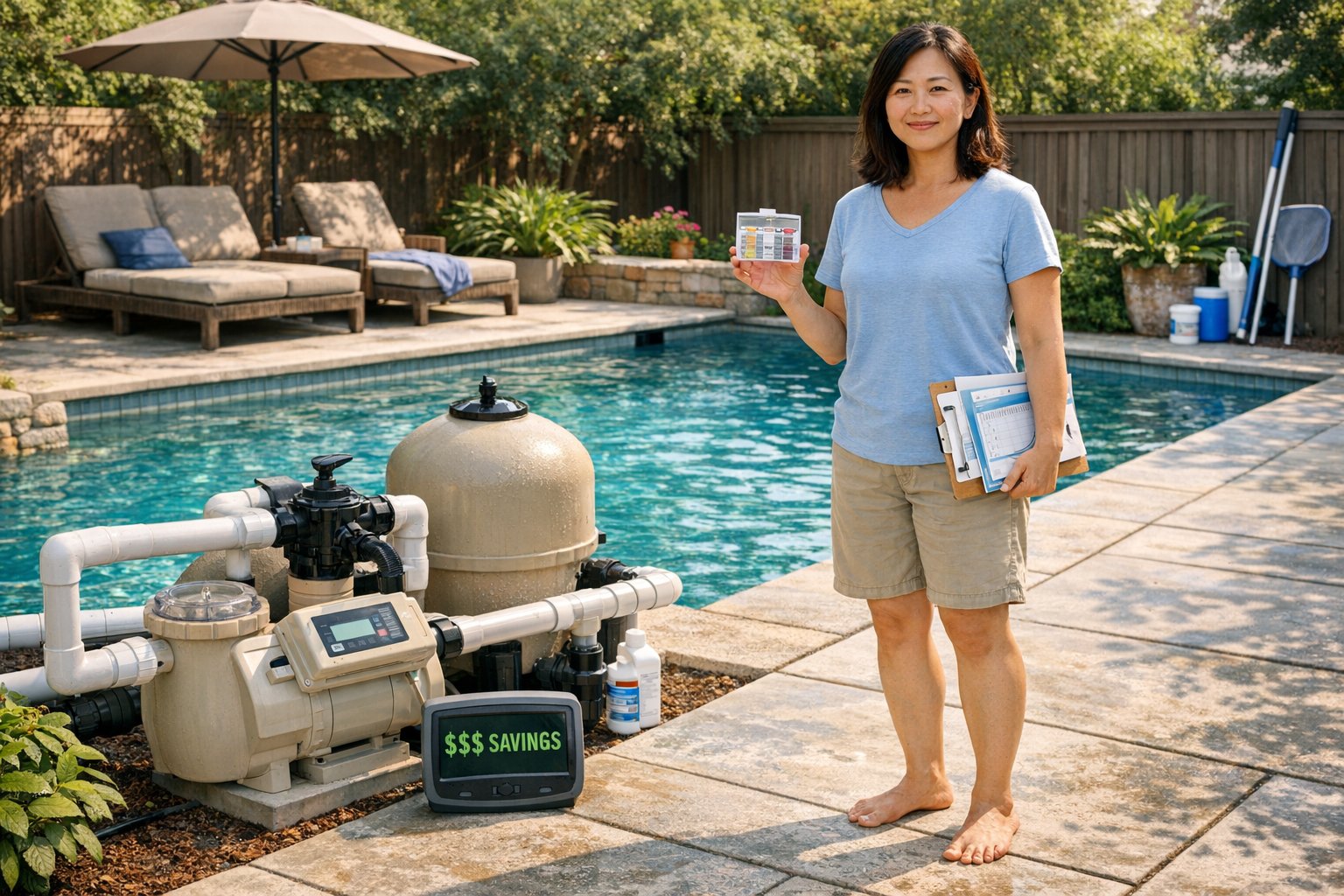 Variable speed pool pump equipment showing how efficient circulation can help reduce pool operating costs